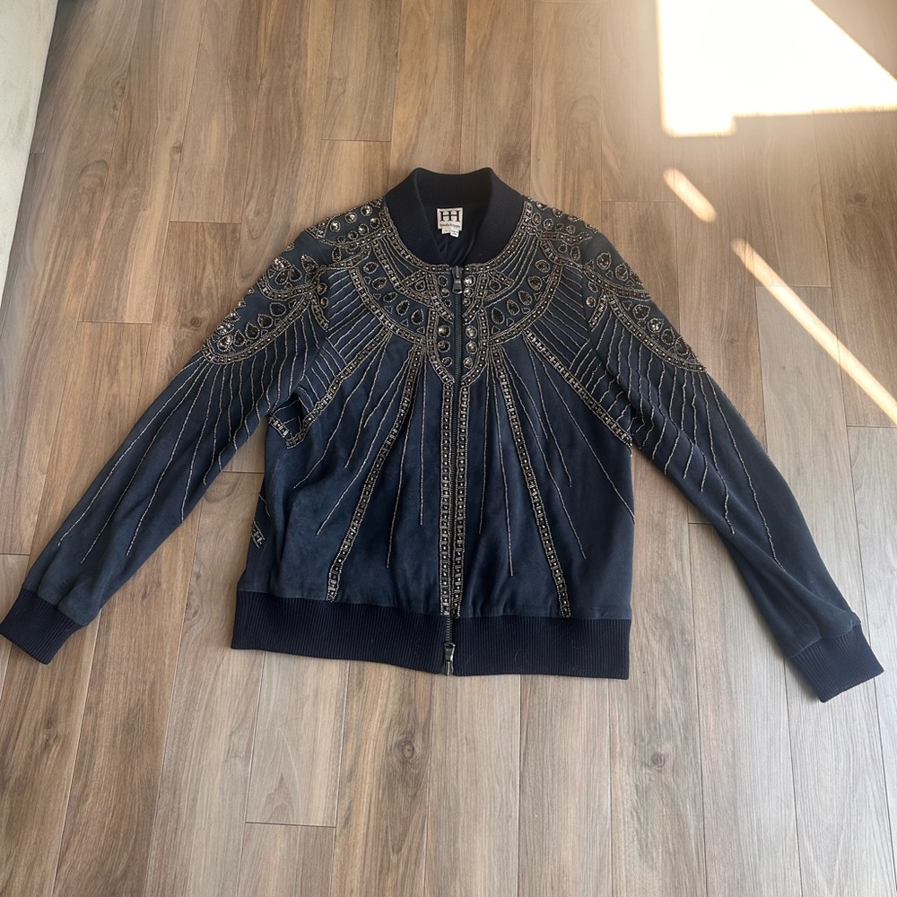 Gorgeous Haute Hippie Navy Suede Bomber Jacket - Women - Picture 2 of 4